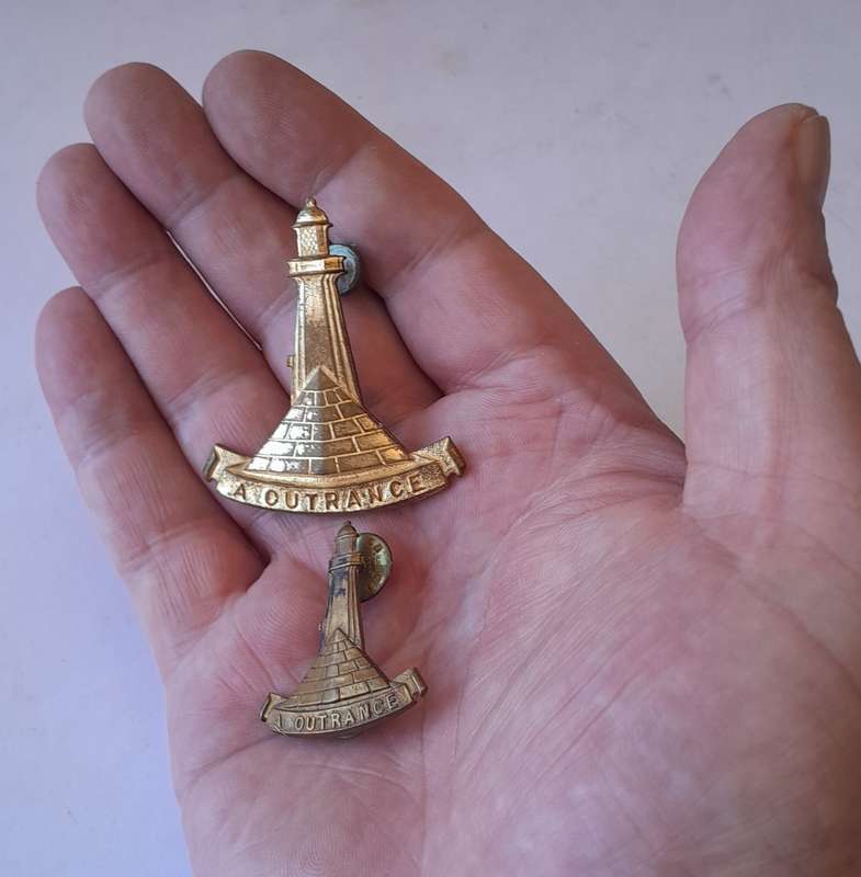Early Regiment Donkin Algoa Bay Badge Set.  Lugs and Pins Intact.