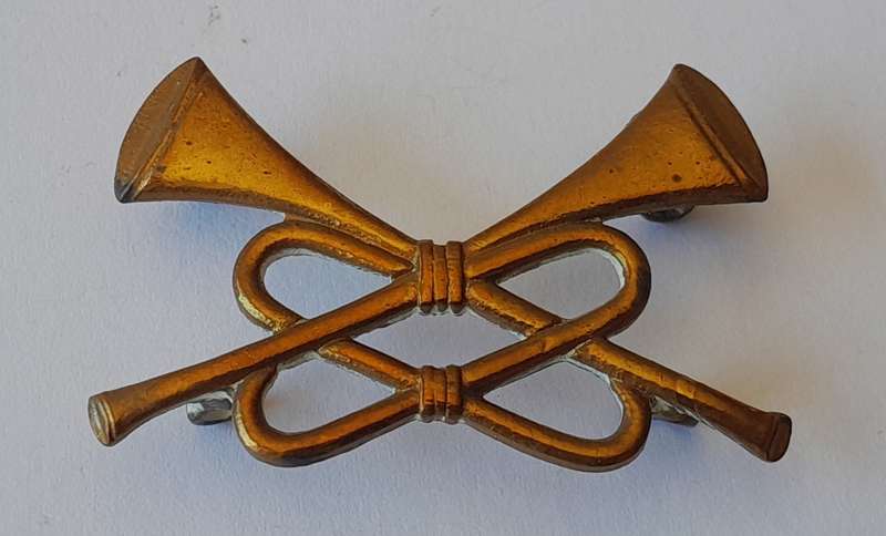 Early British Army Cavalry Bugler Cap Badge.  Lugs Intact.