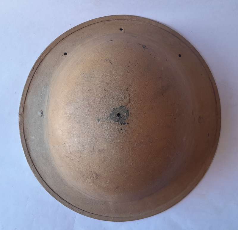 WW2 SA Brodie Helmet.  North Africa Campaign with Desert Camo. Original Chin Strap. No Inner.
