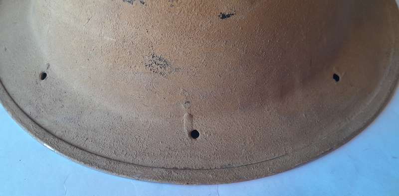 WW2 SA Brodie Helmet.  North Africa Campaign with Desert Camo. Original Chin Strap. No Inner.