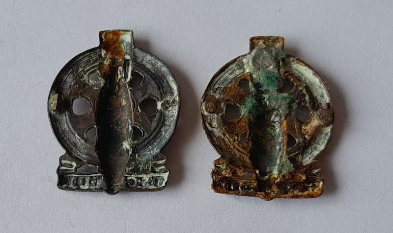 Pair SA Army Technical Service Corps Collar Badges.  No Pins.
