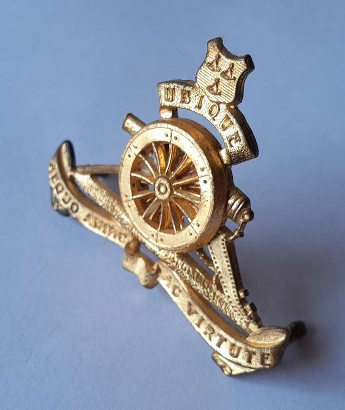 SA Army Field Artillery Cap Badge.  Lugs Intact.