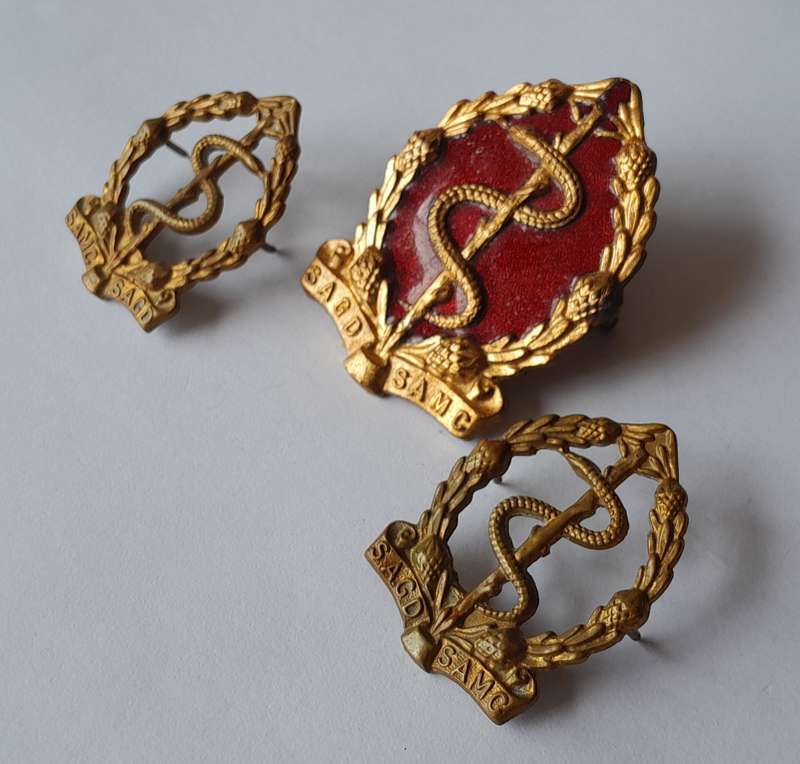 Early SADF Medical Corps Badge Set.  Lugs and Pins Intact.