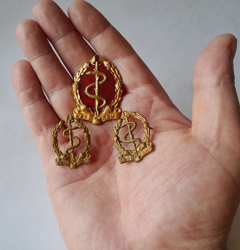 Early SADF Medical Corps Badge Set.  Lugs and Pins Intact.