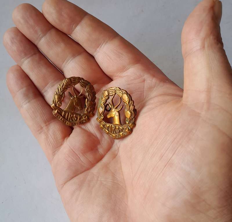 Pair WW2 SA Army First Reserve Brigade Collar Badges.  Lugs Intact.