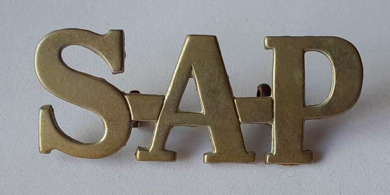 Large Early SA Police Metal Title.  Lugs Intact.