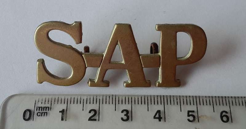 Large Early SA Police Metal Title.  Lugs Intact.
