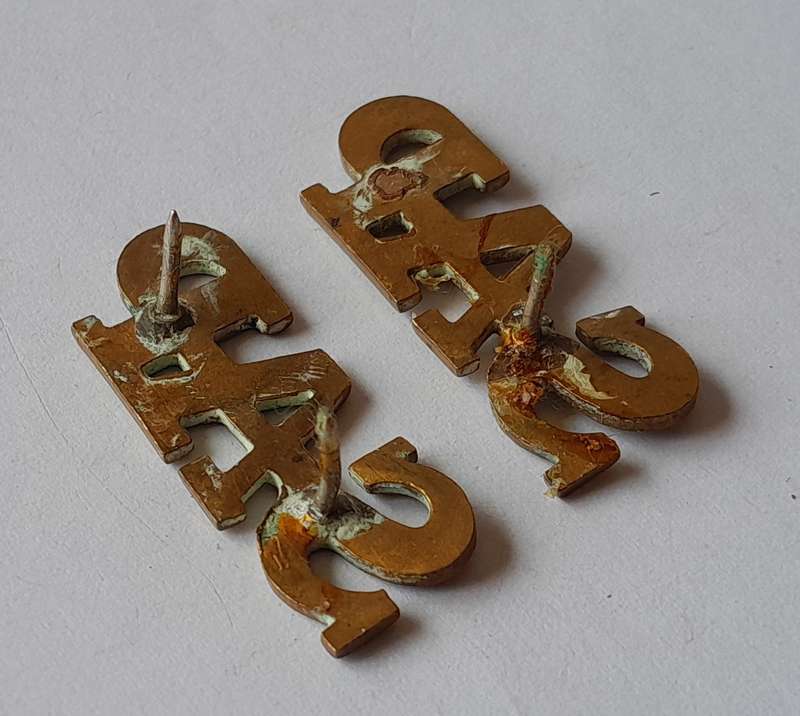 Early Pair SA Police Brass Shoulder Titles.  3 Pins Intact.