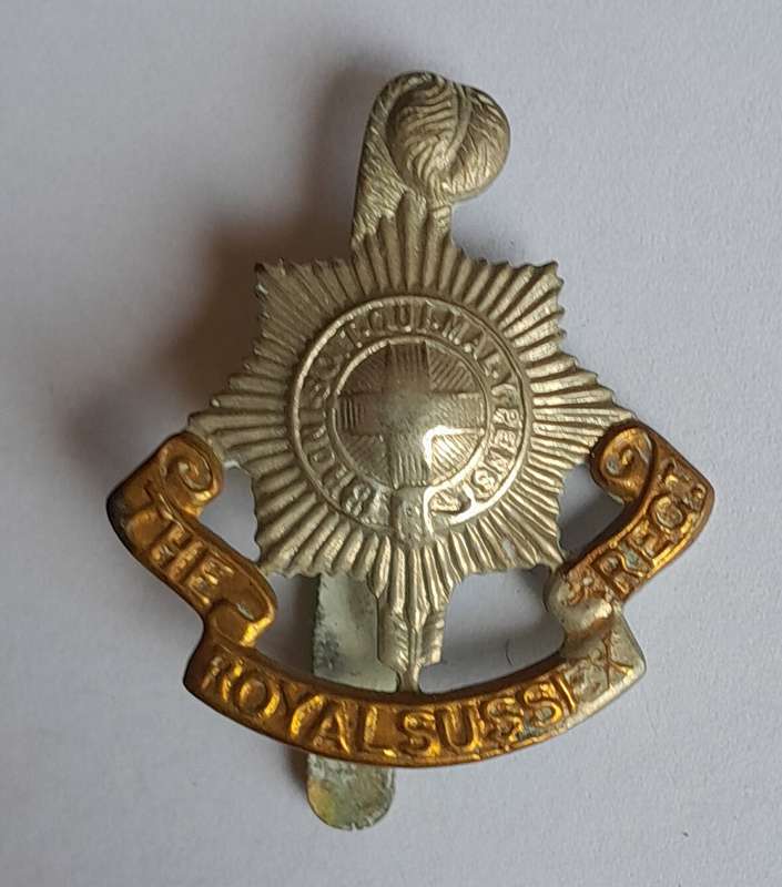 Early Royal Sussex Regiment Cap Badge.  Brass Slider.