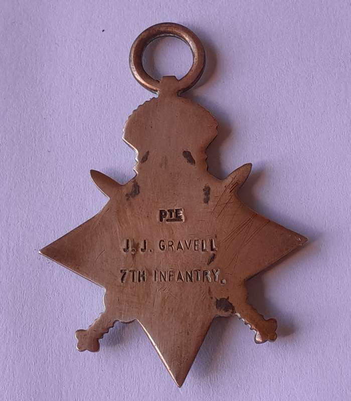 WW1 Full Size 1914 - 1915 Star Medal  to "Pte J.J. Gravell, 7th Infantry".