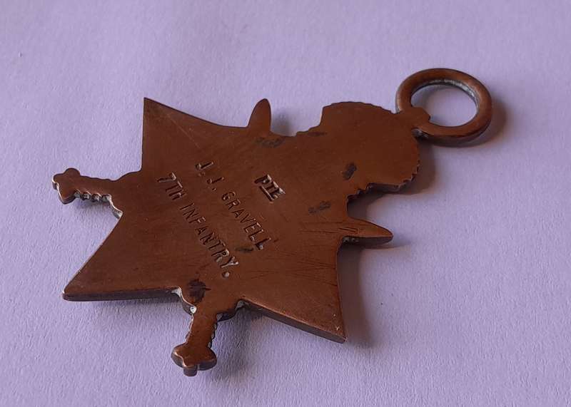 WW1 Full Size 1914 - 1915 Star Medal  to "Pte J.J. Gravell, 7th Infantry".