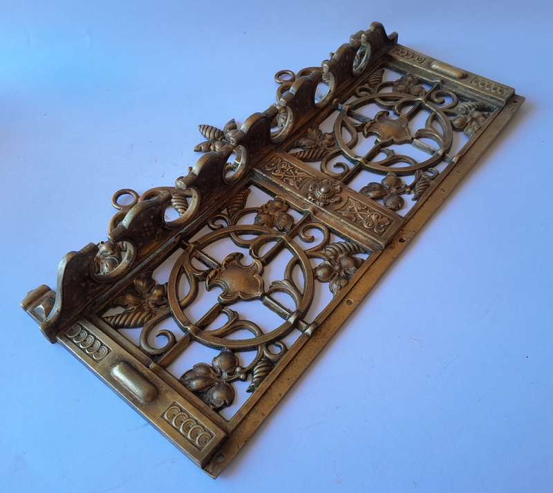 Victorian Rococo Revival Ornate Cast Brass Pipe Rack. 30 x 13cm.