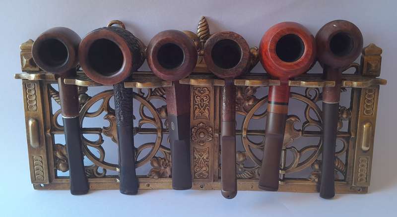 Victorian Rococo Revival Ornate Cast Brass Pipe Rack. 30 x 13cm.