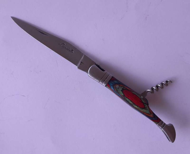 Vintage `Laguiole` Folding Knife With Multi-Colour Wood Handle.
