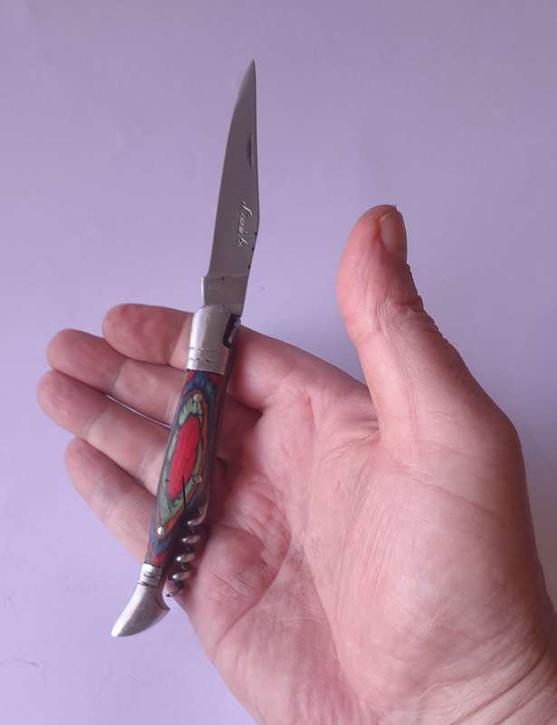 Vintage `Laguiole` Folding Knife With Multi-Colour Wood Handle.