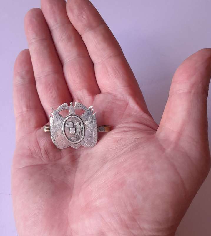Rare Boer War 1902 POW Silver Badge with ZAR Coat-of-Arms. Clasp Intact.