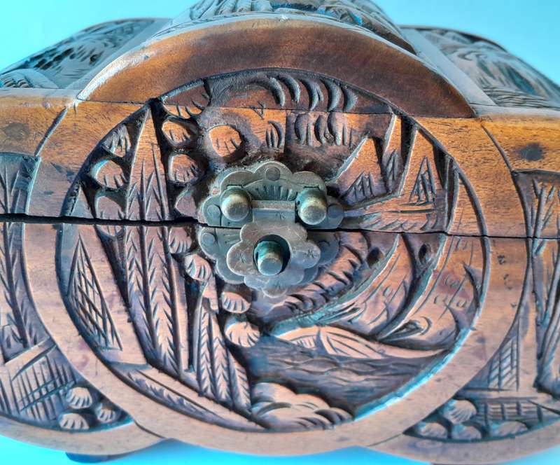 Antique Chinese Hand-Carved Camphor Wood Box Chest. 25.5cm.