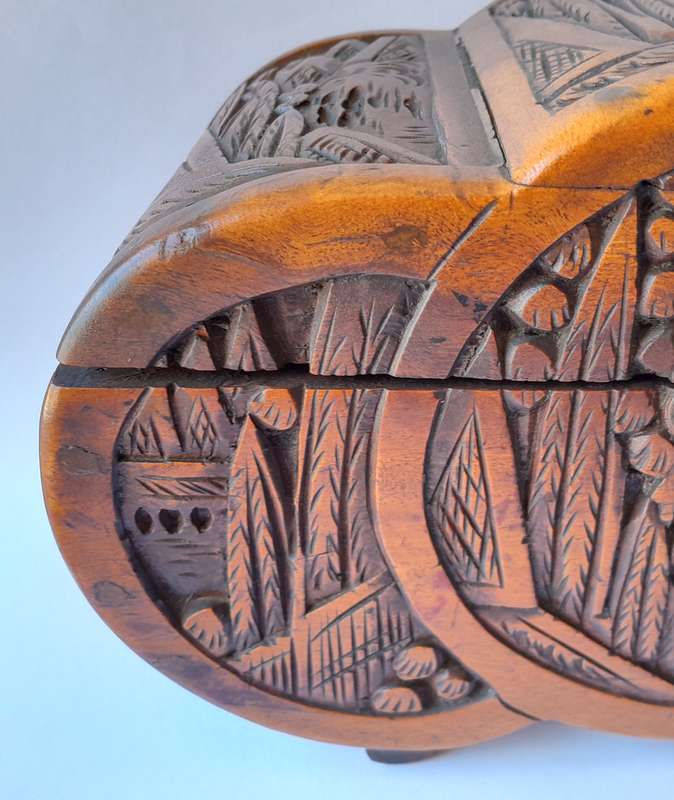 Antique Chinese Hand-Carved Camphor Wood Box Chest. 25.5cm.