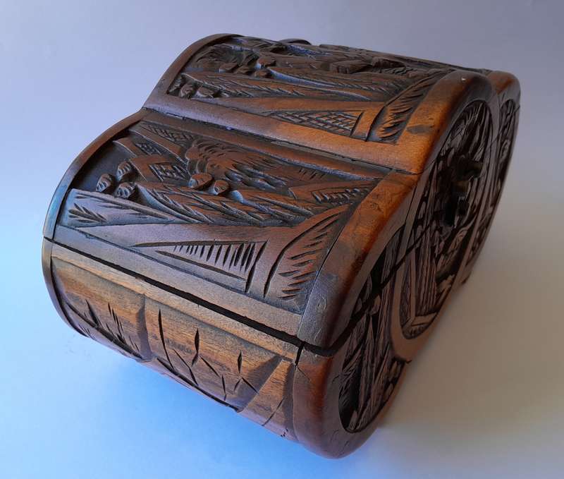 Antique Chinese Hand-Carved Camphor Wood Box Chest. 25.5cm.