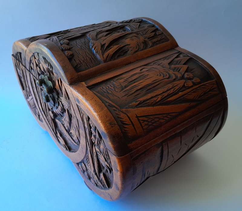 Antique Chinese Hand-Carved Camphor Wood Box Chest. 25.5cm.
