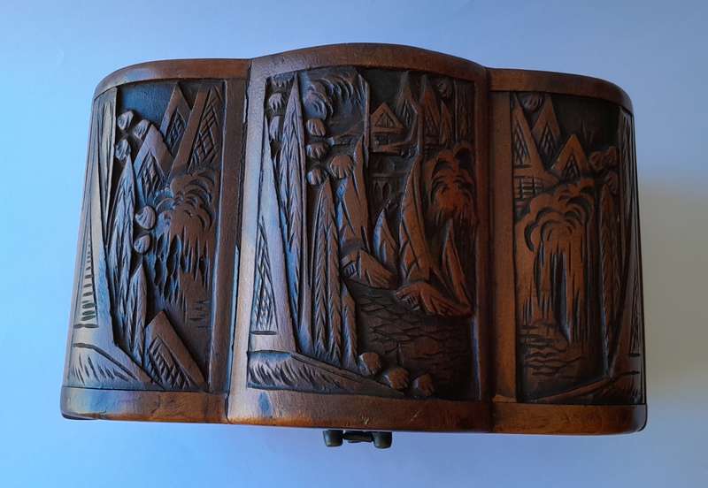 Antique Chinese Hand-Carved Camphor Wood Box Chest. 25.5cm.