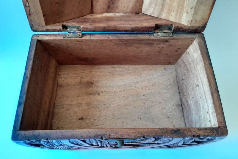 Antique Chinese Hand-Carved Camphor Wood Box Chest. 25.5cm.