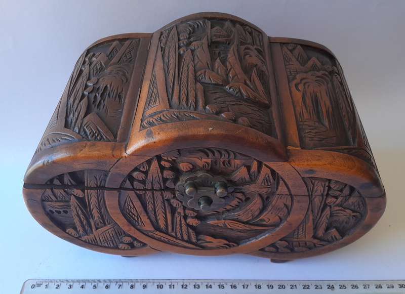 Antique Chinese Hand-Carved Camphor Wood Box Chest. 25.5cm.