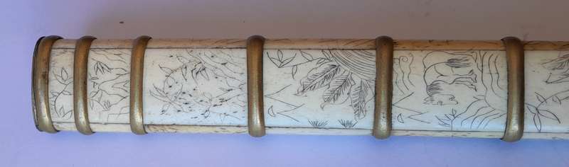 Antique Japanese or Chinese Scrimshaw Bone Trousse (Traveling Dining Set). 18th/19th Century. 26cm.