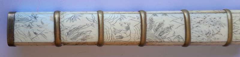 Antique Japanese or Chinese Scrimshaw Bone Trousse (Traveling Dining Set). 18th/19th Century. 26cm.