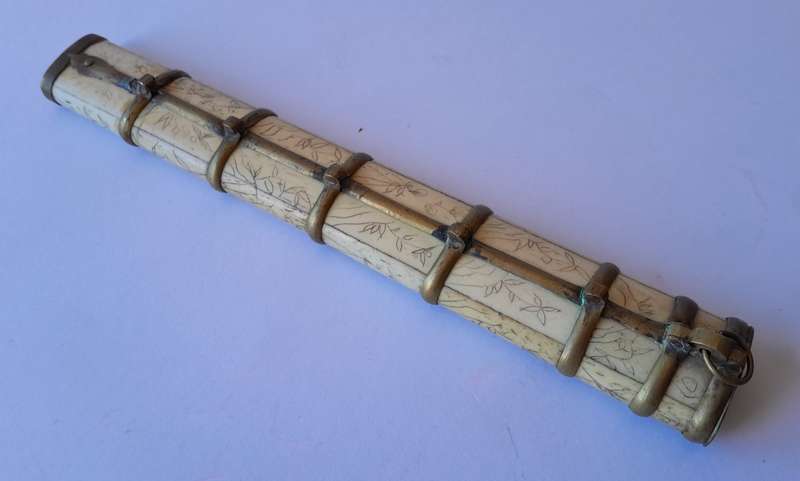 Antique Japanese or Chinese Scrimshaw Bone Trousse (Traveling Dining Set). 18th/19th Century. 26cm.