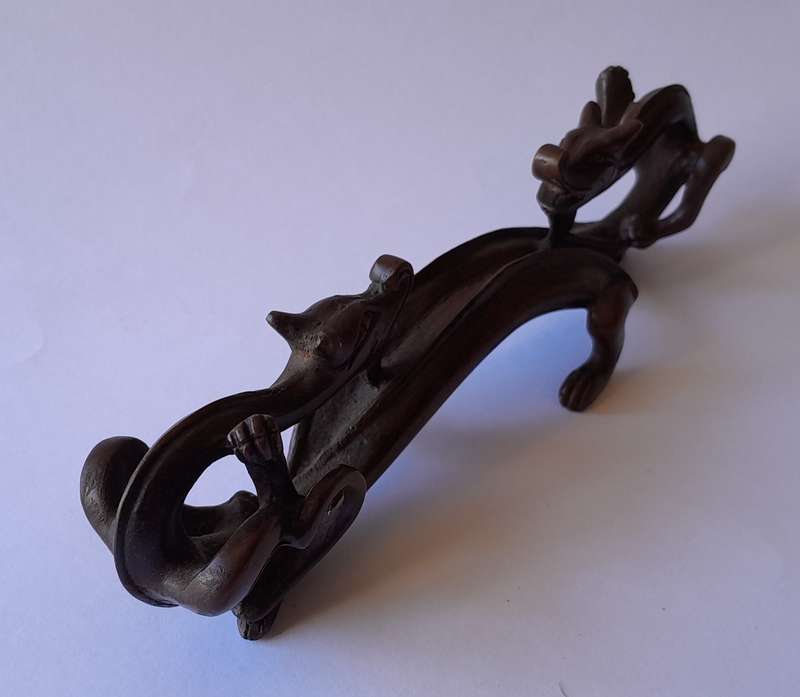 Antique Chinese Qing Dynasty Bronze Brush / Pen Rest. 17.5cm.