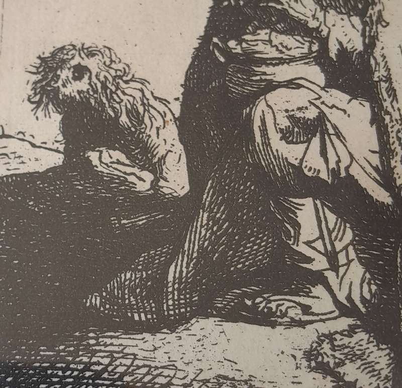 Rembrandt Van Rijn Litho Print "Seated Beggar and his Dog". No139. Gilt Framed (30x25cm).