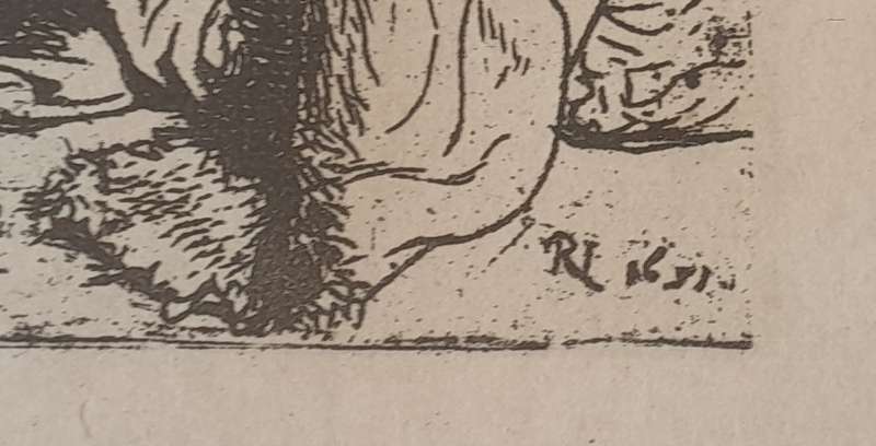 Rembrandt Van Rijn Litho Print "Seated Beggar and his Dog". No139. Gilt Framed (30x25cm).
