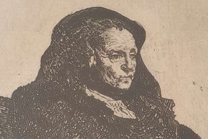 Rembrandt Van Rijn Litho Print "Artist's Mother Seated at a Table".No196. Gilt Framed(29.5x24.5cm).