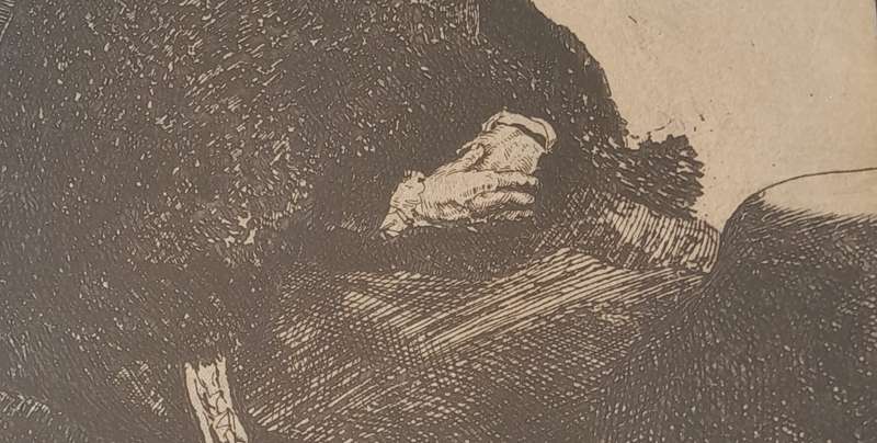Rembrandt Van Rijn Litho Print "Artist's Mother Seated at a Table".No196. Gilt Framed(29.5x24.5cm).