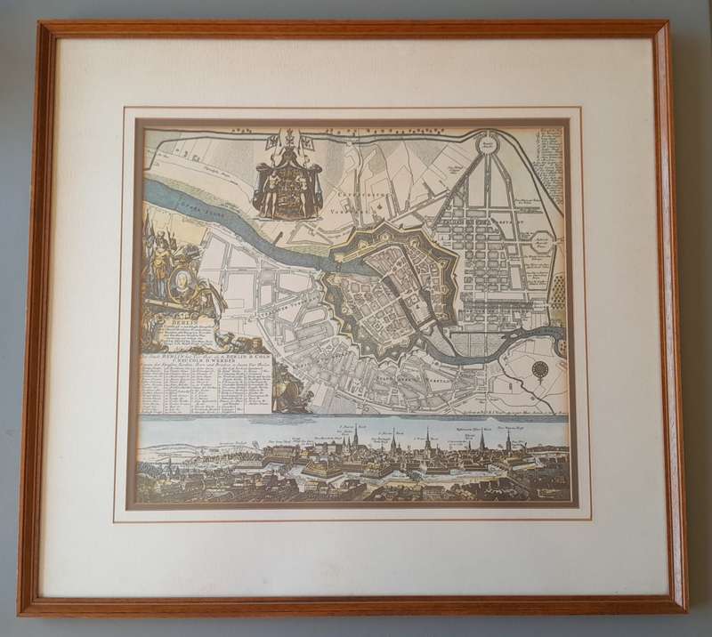 Early Map of 17th/18th Century Berlin. Framed (53x48cm).