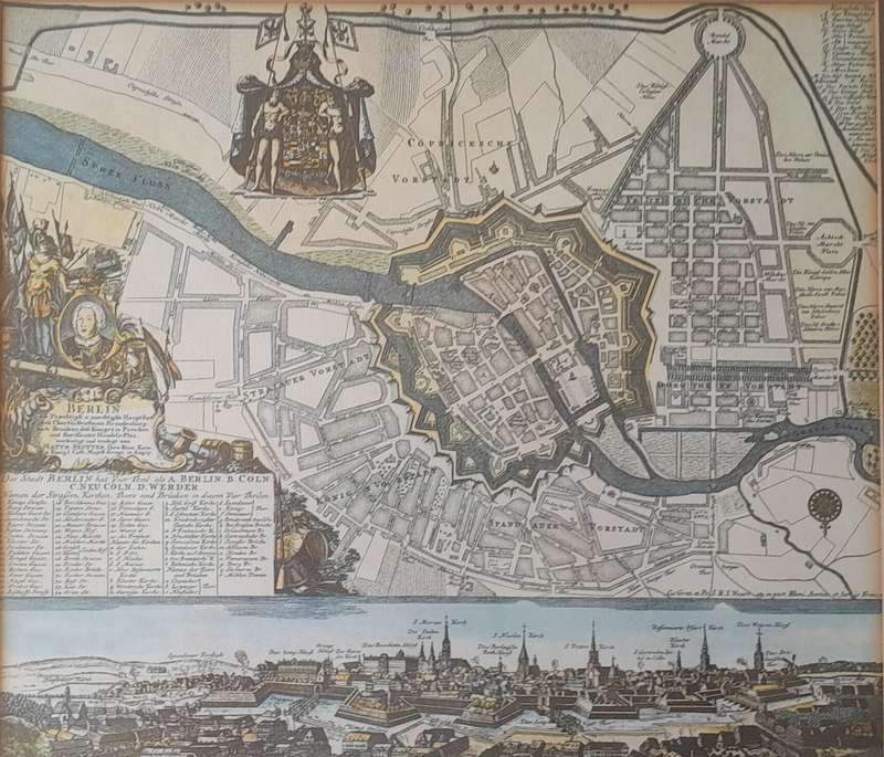 Early Map of 17th/18th Century Berlin. Framed (53x48cm).