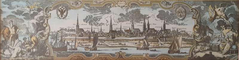 Early Map of 17th/18th Century Hamburg. Framed (53x48cm).