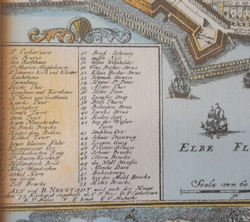 Early Map of 17th/18th Century Hamburg. Framed (53x48cm).