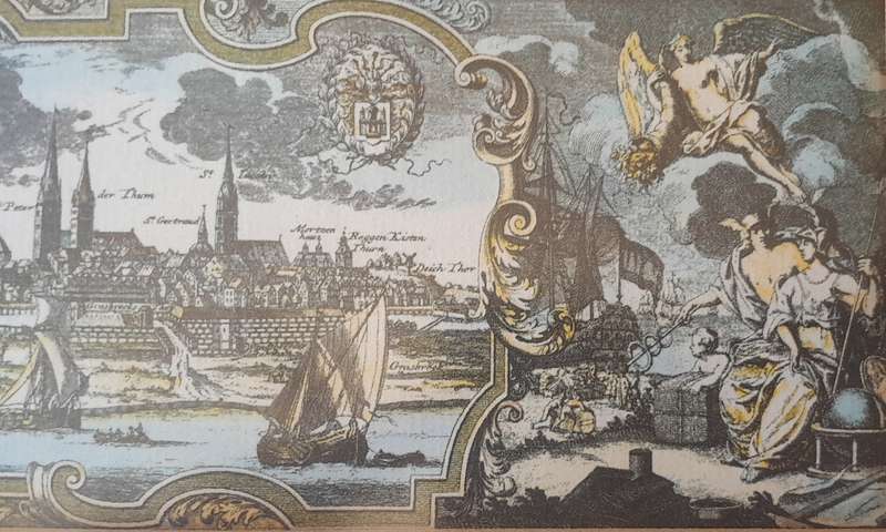 Early Map of 17th/18th Century Hamburg. Framed (53x48cm).