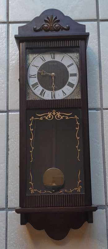 Vintage Japanese "Rythm" Hybrid Wall Clock. 81 x 26cm.
