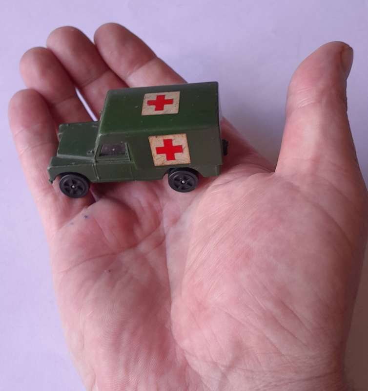 1970's Corgi Juniors Land Rover Army Ambulance. Removeable Canopy.