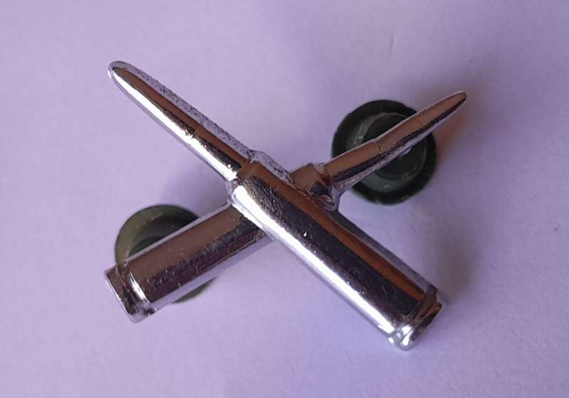 Pair SADF Ammunition Corps Collar Badges.  Pins Intact.