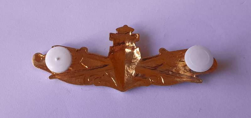 SA Navy Command Brigade Watchkeeping Enameled Gilt Badge.  Pins Intact.