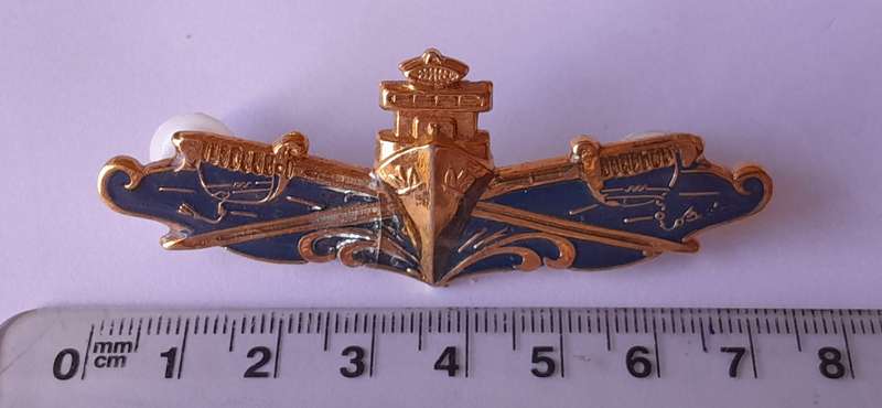SA Navy Command Brigade Watchkeeping Enameled Gilt Badge.  Pins Intact.