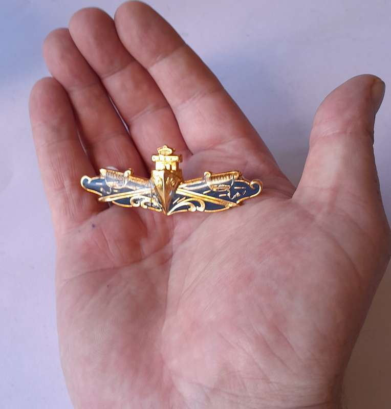 SA Navy Command Brigade Watchkeeping Enameled Gilt Badge.  Pins Intact.