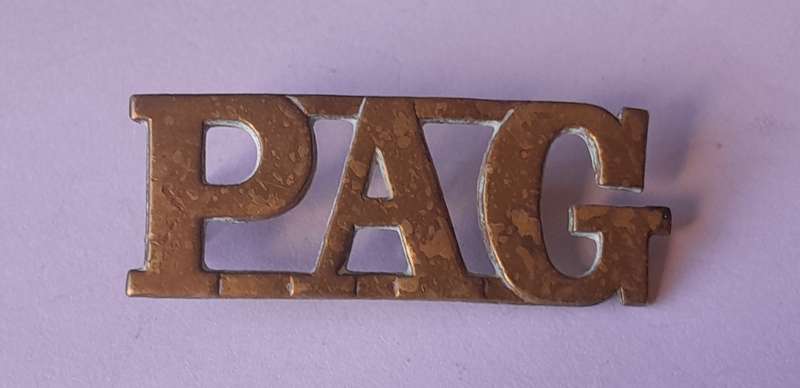 Prince Alfred's Guard Brass Shoulder Title (1894 - 1913).  Lugs Intact.