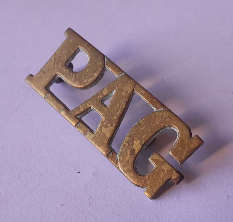 Prince Alfred's Guard Brass Shoulder Title (1894 - 1913).  Lugs Intact.
