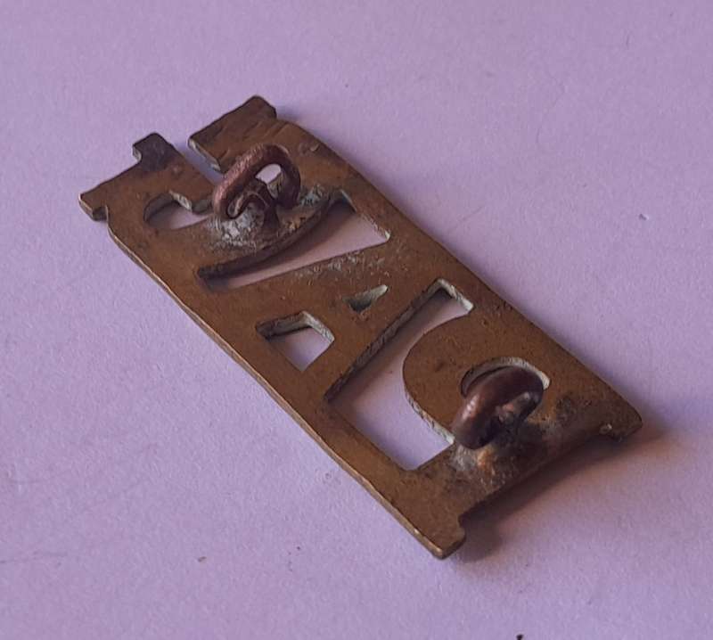 Prince Alfred's Guard Brass Shoulder Title (1894 - 1913).  Lugs Intact.