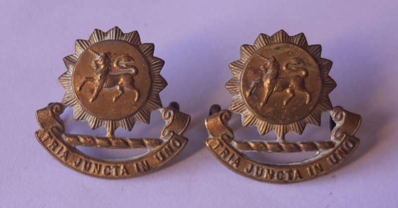 Rare Pair Early Grey High School Cadet Corps Collar Badges.  Lugs Intact.